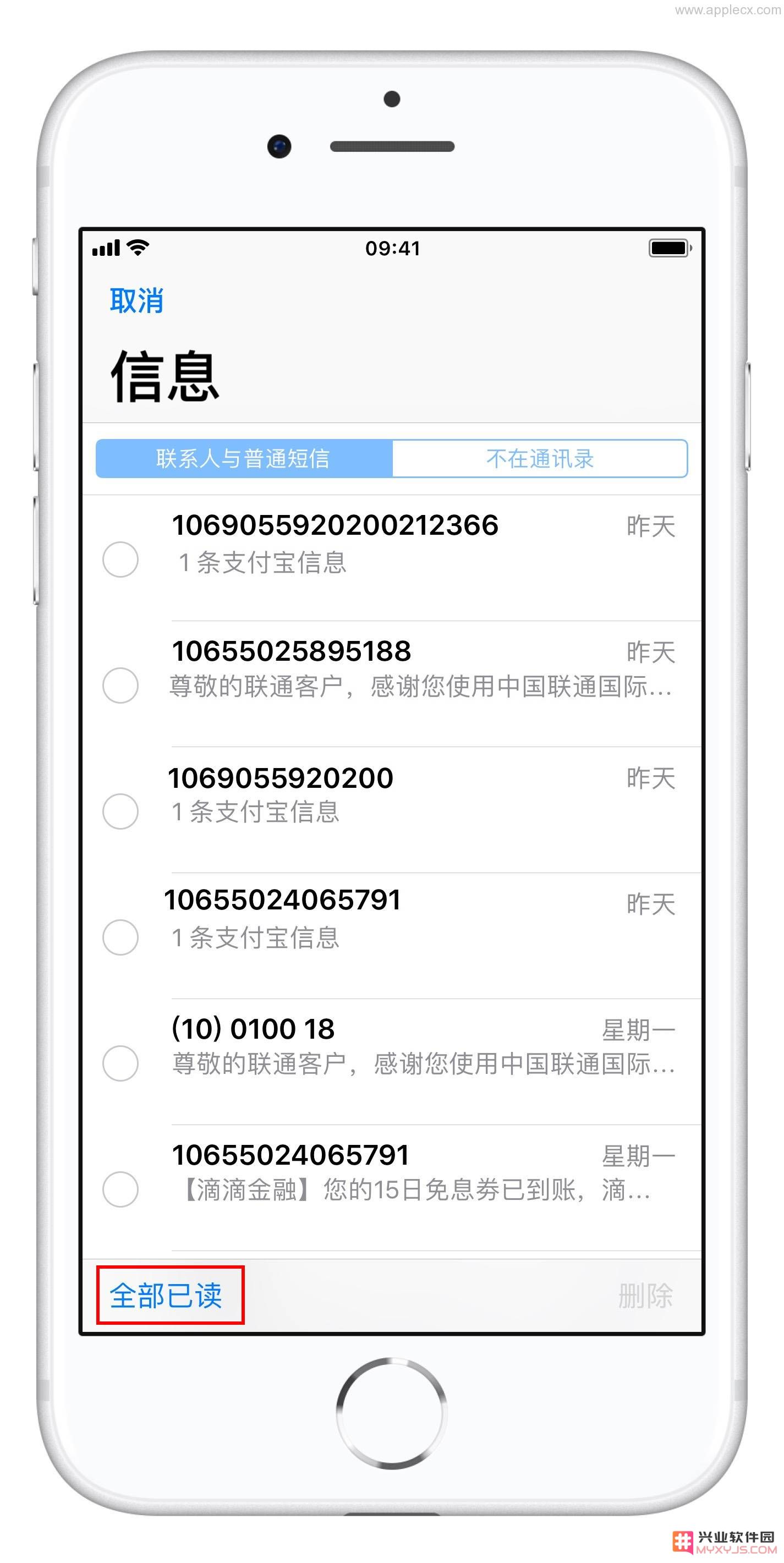 如何在苹果iPhone手机上快速批量将所有未读短信标记为已读，提升信息管理效率？