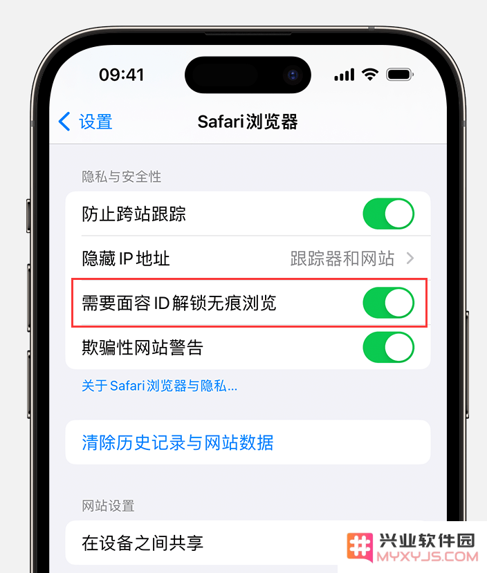 iOS 17 隐私保护功能：通过面容 ID 解锁无痕浏览