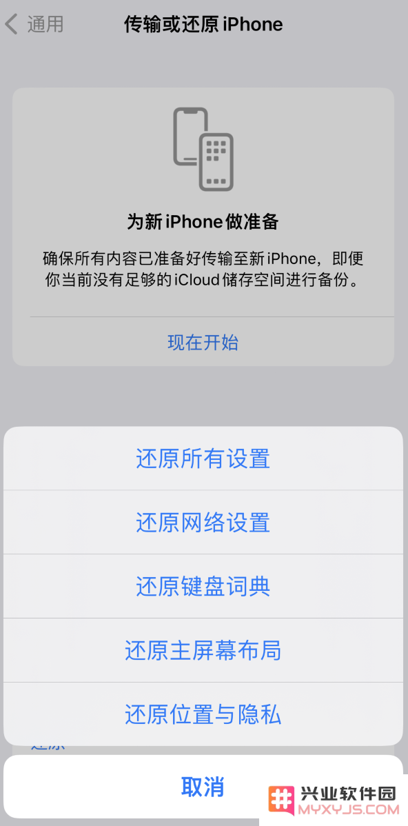 iPhone 的还原功能能够恢复哪些特定的设置和内容选项？