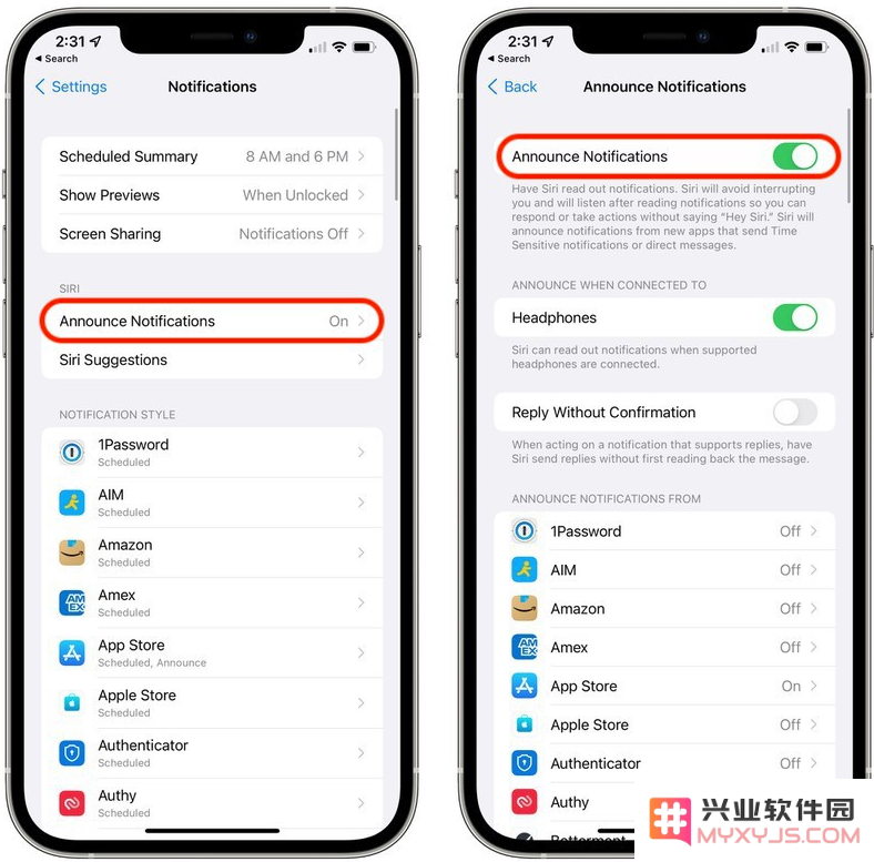 如何在 iOS 15 中设置 Siri 以便其能够有效地播报来自各个应用的通知？