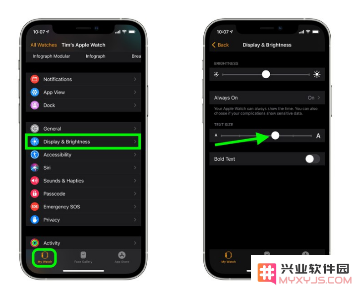 如何更改 Apple Watch 上的文字大小？