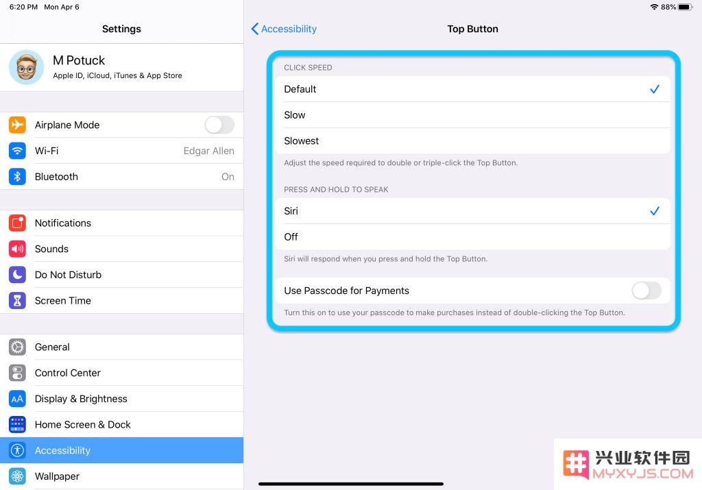 如何自定义 iPad Pro 的顶部按钮的功能？