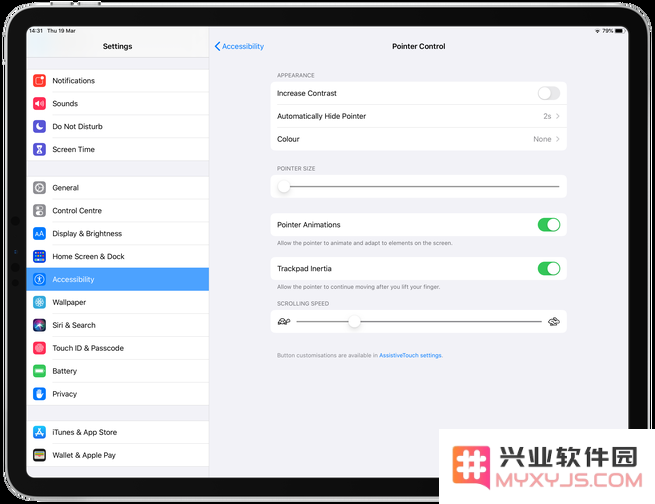 如何在 iPad 上自定义鼠标与触控板的光标跟踪速度？