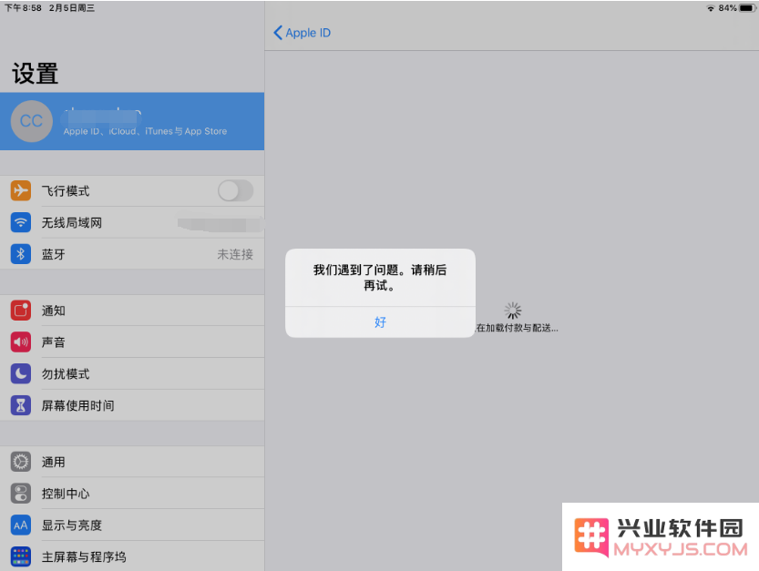 在使用iPad进行付款时，如果出现“付款与配送正在加载中”的提示该如何解决？