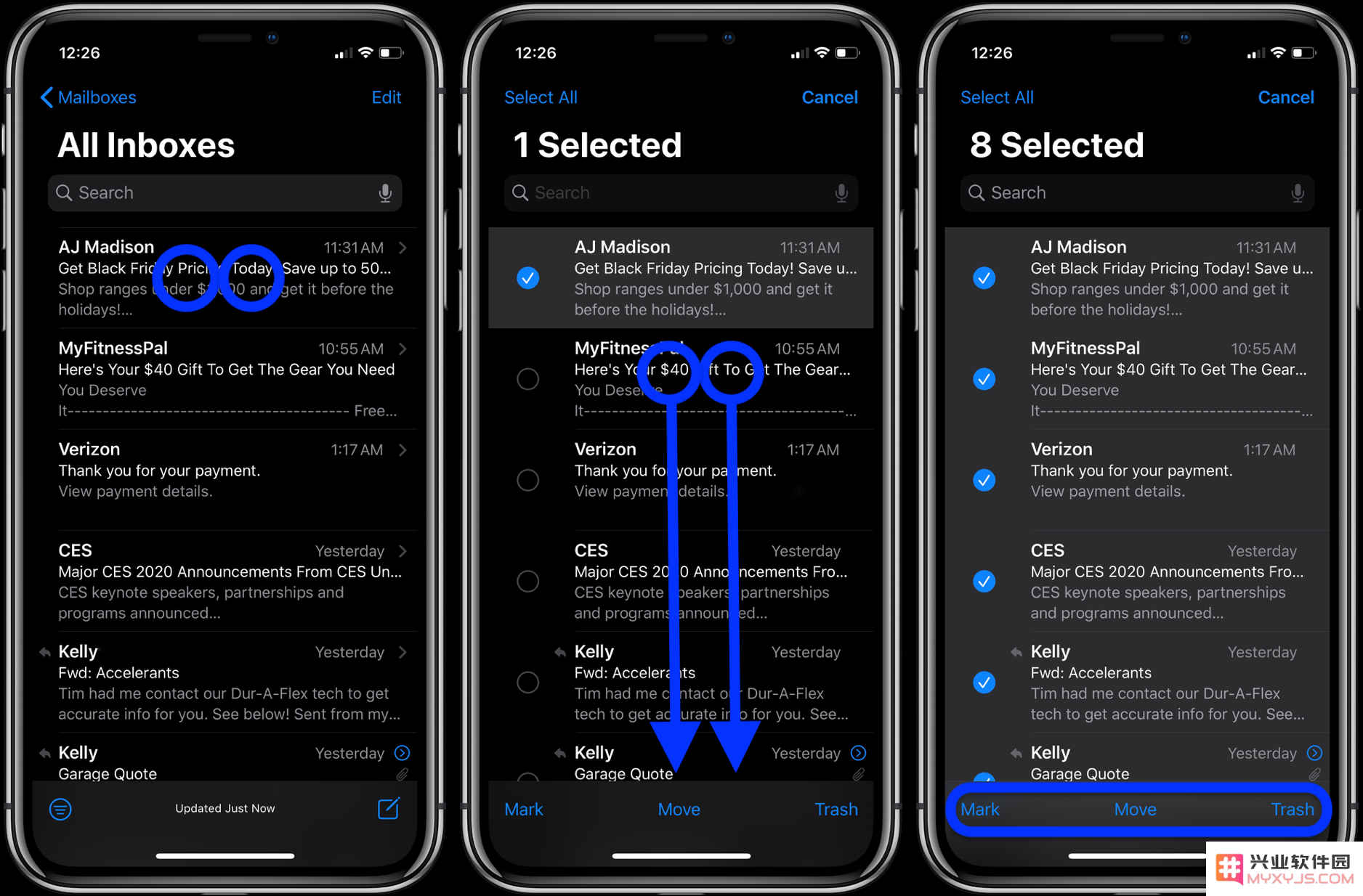 如何在 iPhone 使用双指快速移动和删除多封电子邮件？