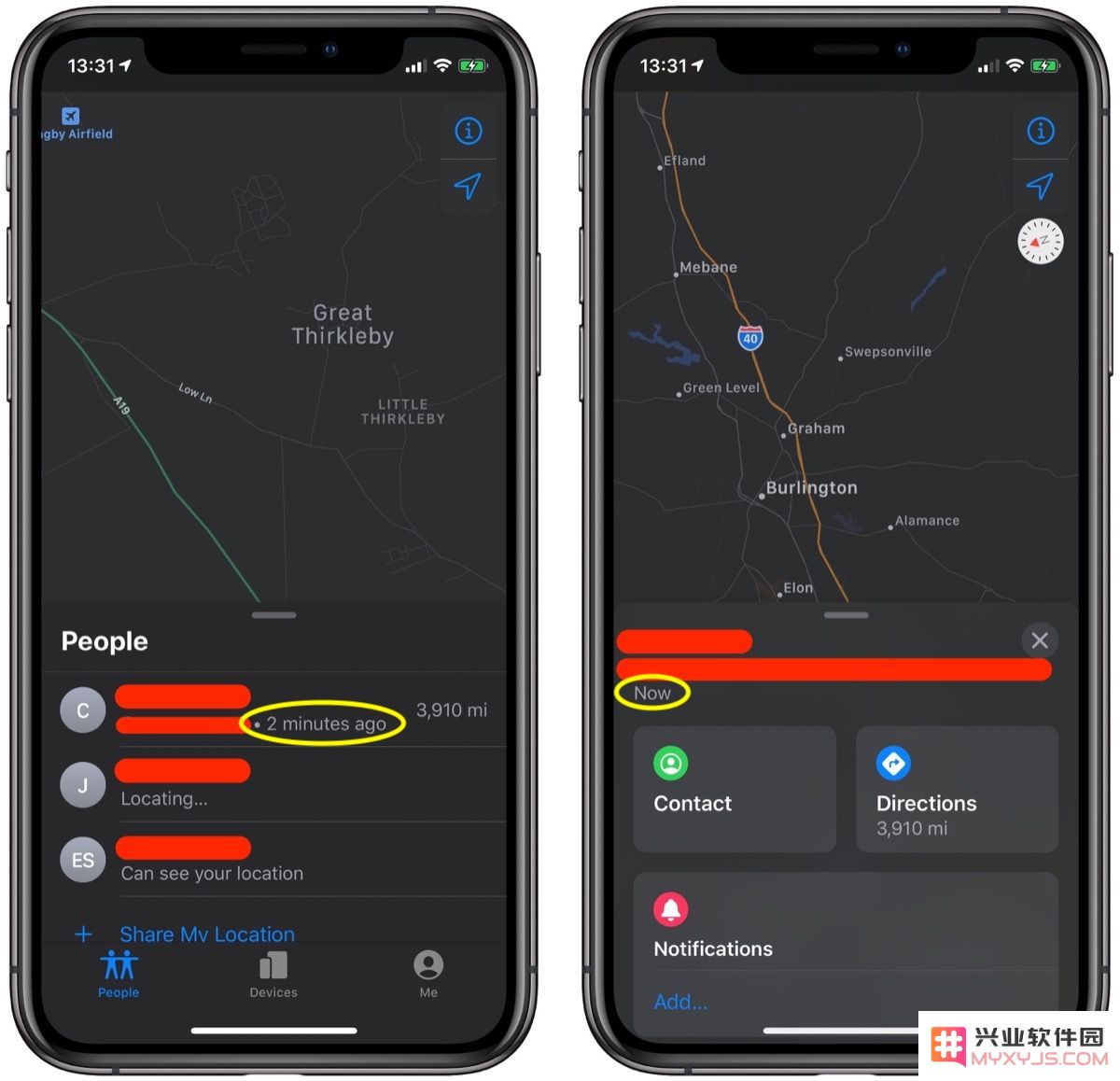 如何在 iPhone 的「查找」应用中手动更新设备的最新位置信息？