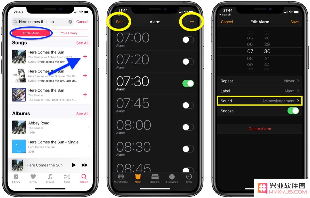 如何将 Apple Music 中的歌曲作为闹钟铃声？如何自定义闹钟铃声？