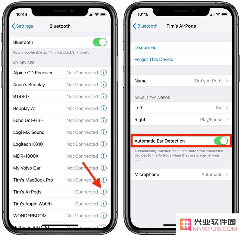 如何关闭 AirPods 上的自动人耳检测功能？